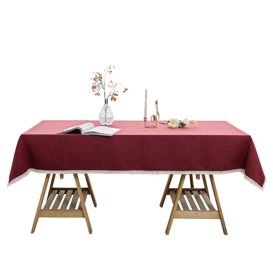 Burgundy cotton linen solid color festive wedding wedding banquet tablecloth