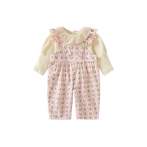 Girl Back Belt Pants Suit Spring Dress 2024 New Children Foreign Air Trendy Clothes Baby Pure Cotton Two Sets Spring Autumn