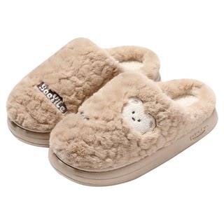 红豆棉拖鞋女士冬季2025新款家居室内防滑厚底毛毛加绒保暖拖鞋男