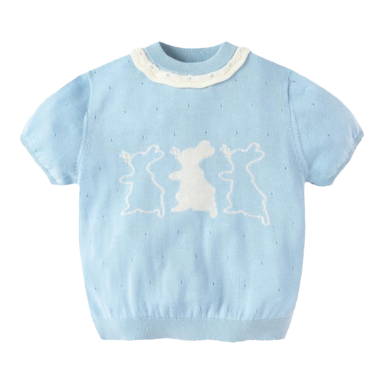 
[mini parent-child] Mini Bala Girls Summer New Style Black Ear Knitted Short Sleeve T-shirt Mother and Daughter Clothing Children's T-shirt