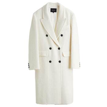 ELLE米白色中长款气质小众毛呢外套女2025冬装新款高端双面呢大衣