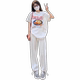 白灰色运动裤女夏季2025新款春秋直筒小个子宽松阔腿美式束脚卫裤