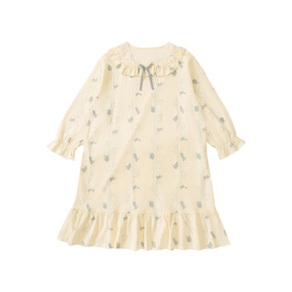 女童睡裙春秋款纯棉长袖女孩公主风家居服秋季儿童睡衣中长款全棉