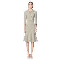 Ruineau Professional Suit Skirt Woman Summer Short Sleeve 2024 New Superior Sense Suit One-piece Dress Beautician workwear