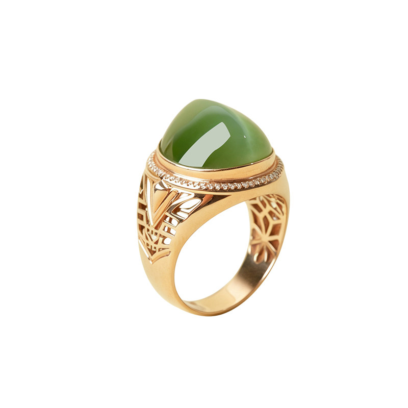 Feng Feihuang 18K gold and Hetian jasper cat eye ring