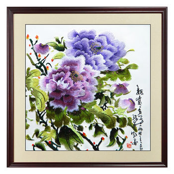 Su embroidery blossoms, ຄວາມຮັ່ງມີແລະລາຄາຕໍ່າສຸດ, Suzhou embroidery ຜະລິດຕະພັນສໍາເລັດຮູບ, Luoyang Wei ສີມ່ວງ peony ດອກໄມ້ costume embroidery ສິ້ນ, Hanfu fabric