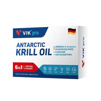 VIKpro ເຢຍລະມັນນໍາເຂົ້າປ້າຍຄໍາບໍລິສຸດ Antarctic krill oil 73% marine phospholipid capsules