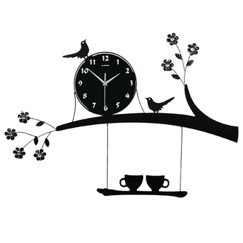 Nordic electronic creative personality living room wall clock fashion pastoral clock silent home quartz clock bird clock