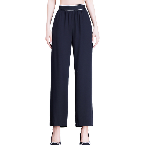 Heavy silk straight suit pants 2025 summer new elastic small feet high waist beautiful mulberry silk casual pants for women