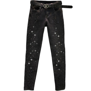 2025 winter velvet thickened denim pencil pants for women