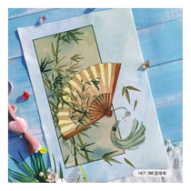 Liangfeng DMC cross stitch living room new hanging picture original design national style small objects set folding fan lion awakening print