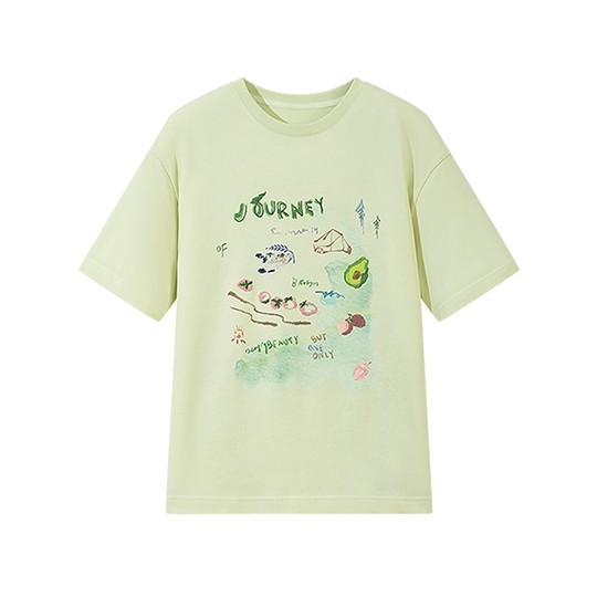 飞鸟和新酒印花短袖T恤女2025夏季新款短款宽松时尚纯棉圆领上衣