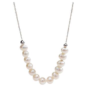 Ou shiman jewelry freshwater pearl necklace, nearly round pendant, smile necklace, clavicle chain, gift for girlfriend, glowing