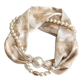 French magnetic buckle small long pearl scarf scarf fen