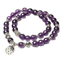 ສາຍແຂນຫລູຫລາສອງວົງ Amethyst ທີ່ສະຫງ່າງາມ, ສາຍແຂນທີ່ແປກປະຫຼາດໃນວັນແຫ່ງຄວາມຮັກຂອງແມ່ຍິງທີ່ຫລາກຫລາຍດ້ວຍຂັ້ນຕອນ lotus pendant bracelet