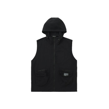 Lamlicka ກະເປົ໋າໃຫຍ່ກາງແຈ້ງ hooded vest men's summer trendy black sleeveless jacket top.