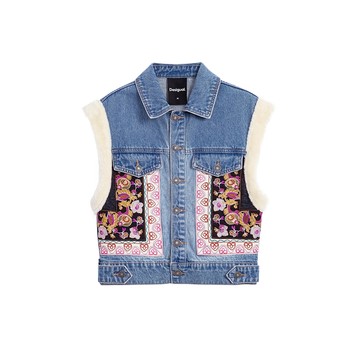 Desigual25 new autumn and winter denim embroidery stitching lambswool sleeveless women's vest jacket