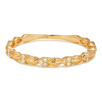S925 silver gold-plated vintage wheat ear texture ring for women shiny moissanite versatile literary stacking ring