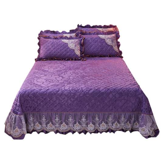 加厚天鹅绒床盖三件套珊瑚绒夹棉床单绗缝双人欧式水晶绒冬季床品