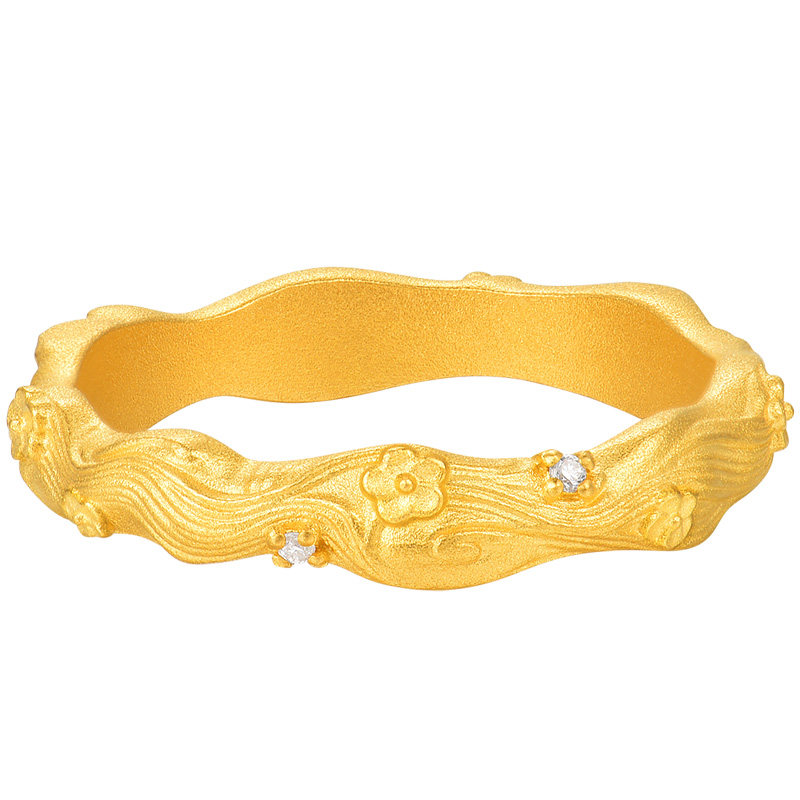 Honey Gold Jewelry Gold Ring Pure Gold Ancient Method Collection Series Star Flower in the Waves HGH1758