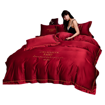 Ice silk four-piece set of silky marriage red sleep