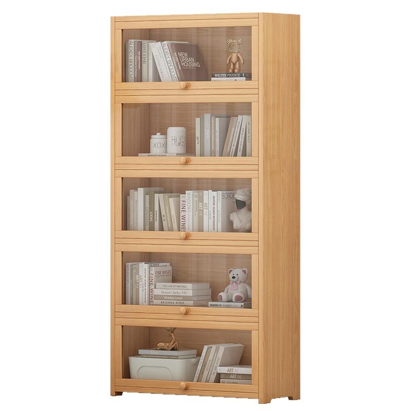 Bookshelf floor-standing storage rack solid wood bookcase storage cabinet integrated wall-mounted student home multi-layer dust-proof display cabinet