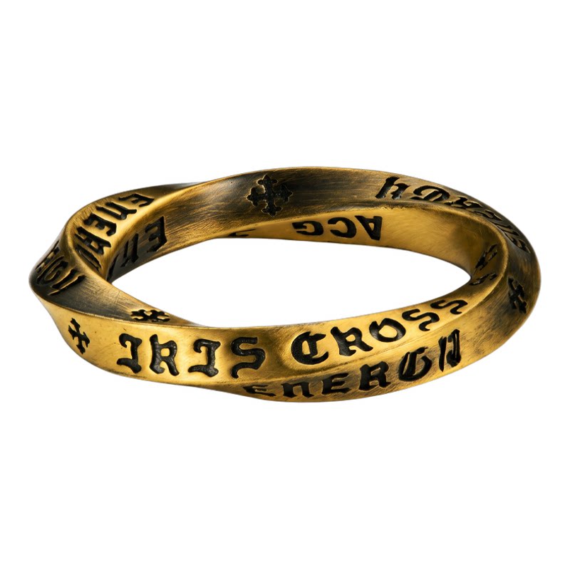 Flower ring Möbius strip black gold ring