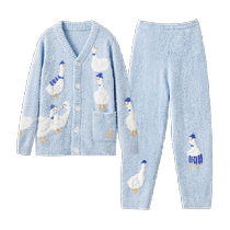 Manxi confinement home clothes autumn and winter maternity nursing pajamas autumn clothes autumn trousers set thermal underwear half velvet cotton