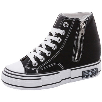 All-match thick-soled canvas shoes with inner height-enhanced side zipper