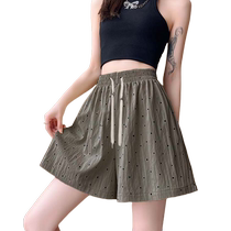 Jingqi Maternity Pants Summer Thin Outerwear Polka Dot Shorts Large Size No Support Belly Ice Silk Casual Wide Leg Five-Leg Pants