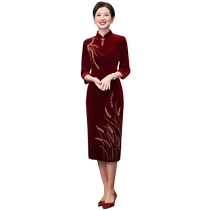 Happy mother-in-law cheongsam young mother wedding banquet wedding dress high-end temperament wedding dress high-end velvet dress