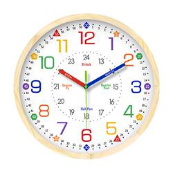 Early Education Learning Solid Wood Silent Wall Clock for Living Room, Study, Home Use, Student Wall Clock, No-Drill Clock