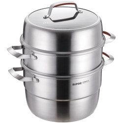 Supor Stainless Steel Steamer Pot with Three Layers, Thickened for Home Use, Large Steamer Basket, 3-Layer, Compatible with Induction Cooker and Gas Stove