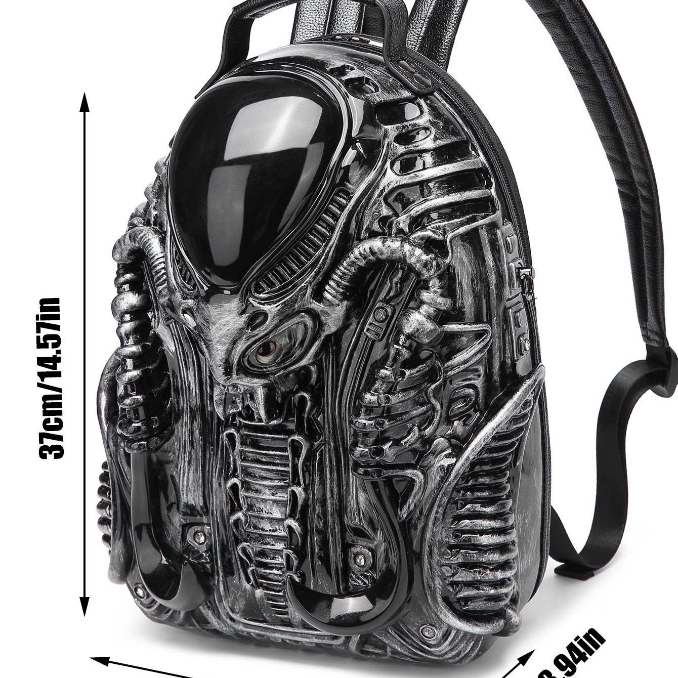 New European and American style punk-style metallic acrylic street style Predator backpack, unisex, niche and unique schoolbag