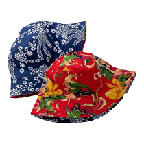 Retro fishermans hat woman blue printed cloth sun hat Northeast big old flower cloth sunscreen hat sunscreen for the summer male