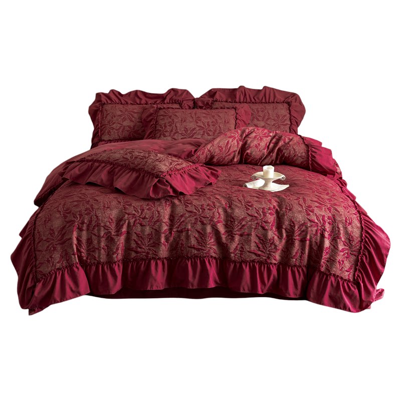 French 100S red wedding four-piece set 2026 wedding quilt