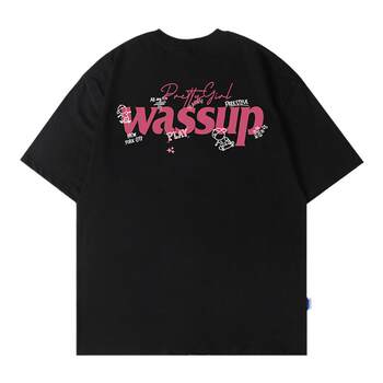 Wassup cartoon letters short-sleeved official trendy brand