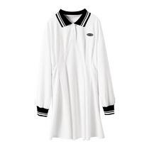 Manxi maternity dress spring fashion versatile large size loose design contrast collar white dress for women