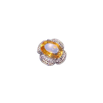 Natural citrine ring silver ring luxurious gold simple ring oval square gift