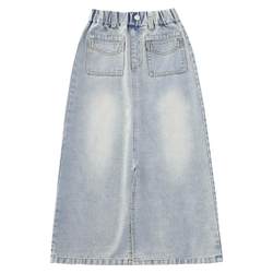 ເດັກຍິງ slit denim skirt 2024 summer ແບບໃຫມ່ຄົນອັບເດດ: ເດັກຍິງ summer ເດັກນ້ອຍຂອງເຄິ່ງ skirt ຍາວ skirt