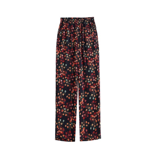 中老年棉绸花裤子夏季女士妈妈大码松紧腰休闲裤人造棉薄款九分裤