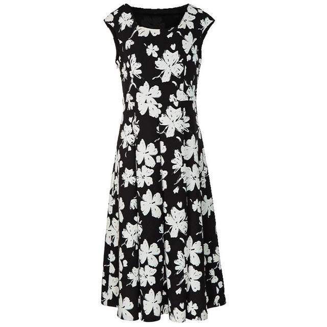 Mingshilu Slim Fit Black and White Printed A-Line Dress