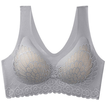 Plus size fat mm underwear women's 200 pounds push-up seamless vest style lace back beautiful sports latex thin section bra