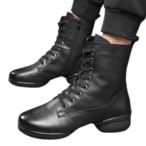 Flattery Autumn Winter Dance Shoes Women Genuine Leather Soft-bottom Adult Mens New Square Dancing Shoes Water Soldiers Dance Boots