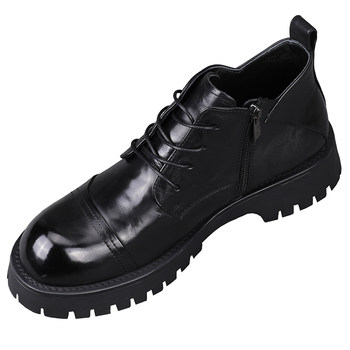 Genuine leather high-top men's boots 2025 new top-layer cowhide lace-up business casual british all-match fashion thick-soled leather shoes