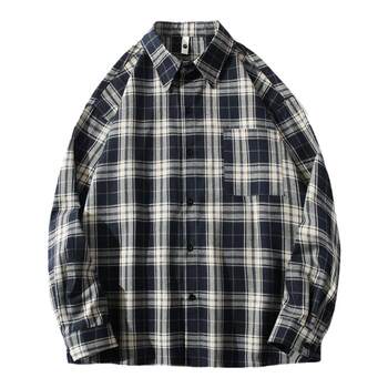 Hong kong aberdeen literary men's retro lapel long sleeve plaid shirt