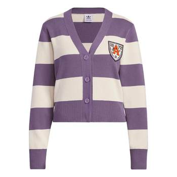 Badge element striped sports knitted cardigan women's adidas Adidas official outlets clover