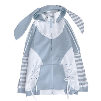 Mingjiu Academy y2k subculture mass-produced mine series aqua rabbit spring women's hooded sweatshirt loose jacket