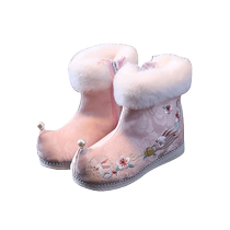 Winter velvet girls Hanfu shoes embroidered shoes boots childrens princess New Years shoes old Beijing cloth shoes snow boots