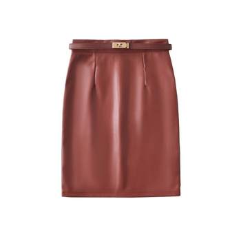 Waist-To-Hip Ratio, High-Waisted, Hip-Hugging, Slimming Leather Skirt, American Retro Sexy Girl, Sexy Back Slit Skirt, Retro Red Skirt